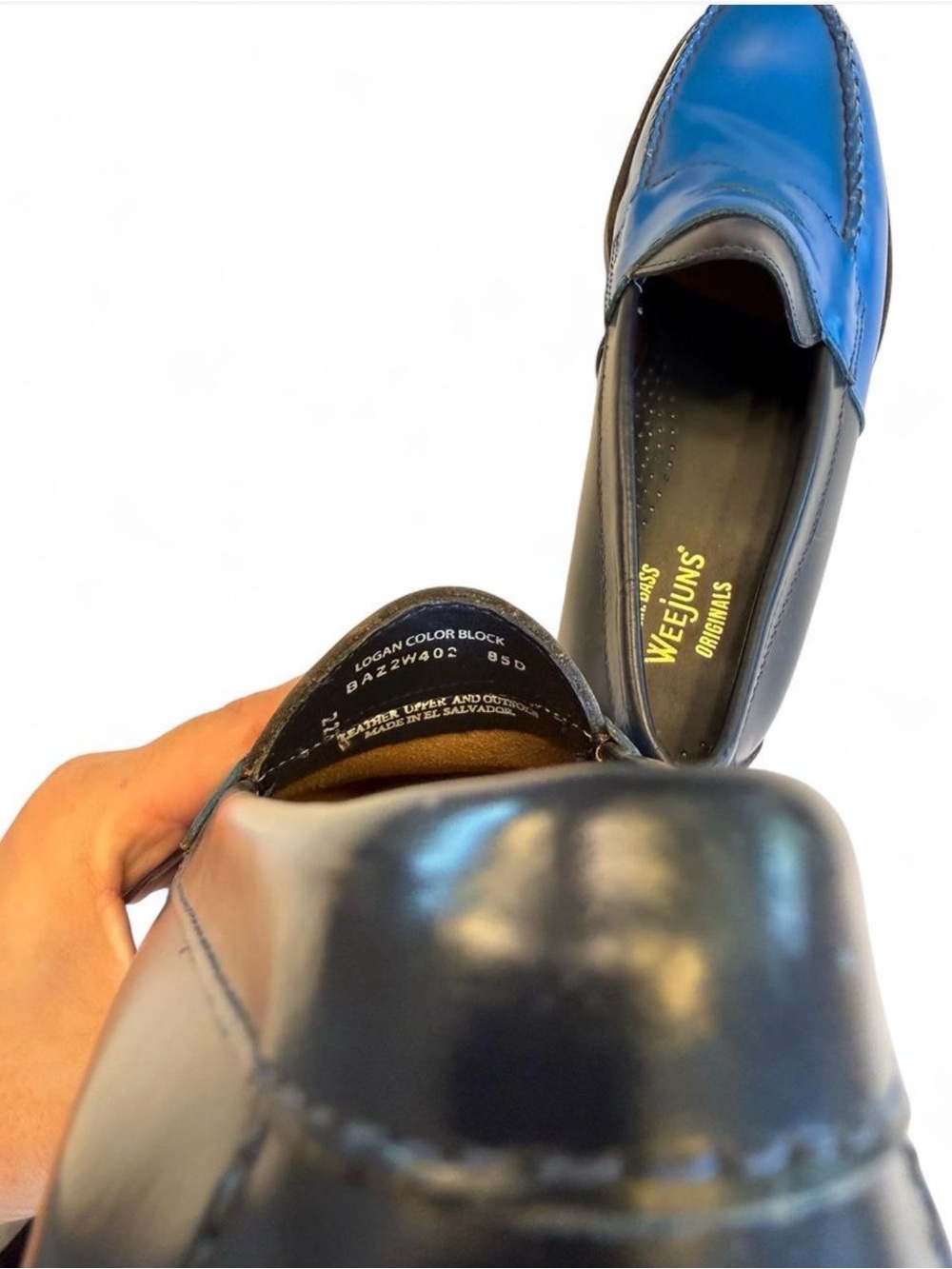 Men’s G.H. Bass Weejuns two-tone leather penny loafers in cobalt blue. - Picture 6 of 6